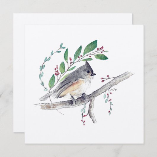 Carte Tufé Titmouse Oiseau Art (Devant / Derrière)