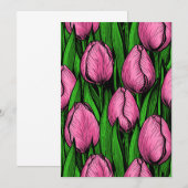 Carte Tulières roses avec feuilles verts (Devant / Derrière)