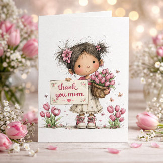 Carte Tulip Basket “Thank You Mom” Card With Poem