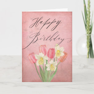 Carte Tulip Daffodil Fleurs de printemps heureux anniver