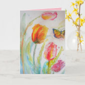 Carte Tulipe colorée et papillon Aquarelle Salutations (Fleur jaune)