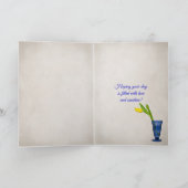 Carte tulipe jaune d'anniversaire en verre bleu (Intérieur)