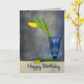 Carte tulipe jaune d'anniversaire en verre bleu (Fleur jaune)