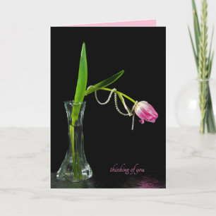 Carte tulipe rose avec perles en vase vous pensant