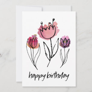 Carte Tulipe rose violet dessinée à la main Féminin Anni