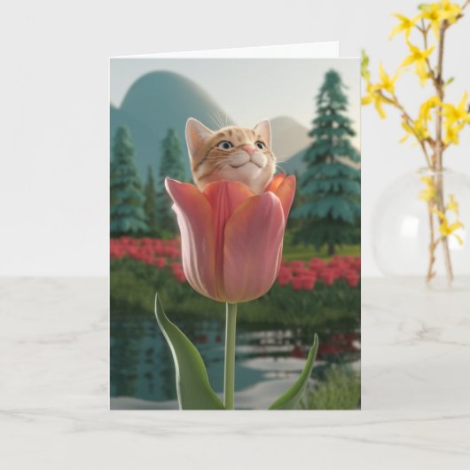 Carte Tulipe Tabby Orange (Fleur jaune)