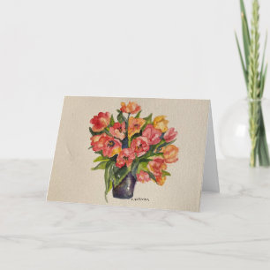 Carte tulipes aquarelle vive + message d'amitié que