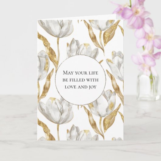 Carte Tulipes blanches d'or romantique Mariage floral (Orchidée)