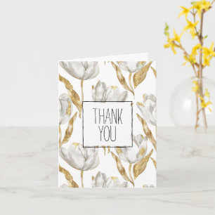Carte Tulipes blanches d'or romantique Merci floral