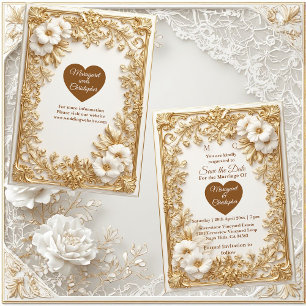 Carte Tulipes blanches ornement doré baroque Save The Da