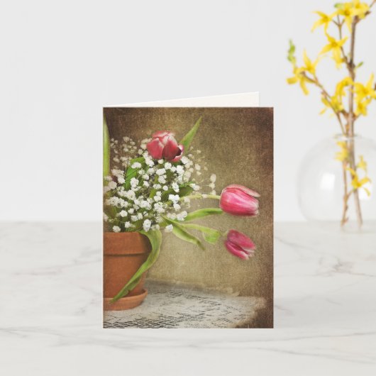 Carte Tulipes dans un pot d'argile (Fleur jaune)