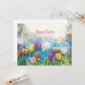 Carte Tulipes d'aquarelle de Pâques (Devant/Arrière en situation)