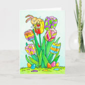 Carte Tulipes de Pâques avec salutation de lapin  (Devant)