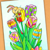 Carte Tulipes de Pâques avec salutation de lapin 