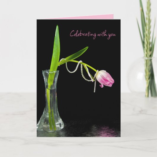 Carte Tulipes et perles roses d'anniversaire (Devant)