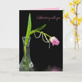 Carte Tulipes et perles roses d'anniversaire (Fleur jaune)