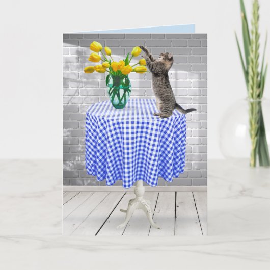 Carte Tulipes Jaunes Avec Chat (Devant)