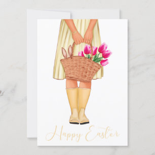 Carte Tulipes Jaunes Fashion Girl Joyeux Pâques