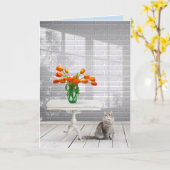 Carte Tulipes orange avec chat se tirer bien bientôt (Fleur jaune)