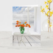 Carte Tulipes orange et fenêtre (Fleur jaune)