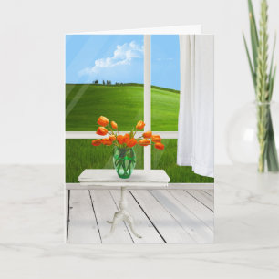 Carte Tulipes orange sur table