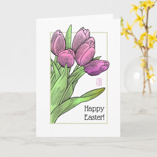 Carte Tulipes Pâques (Fleur jaune)