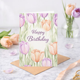Carte Tulipes pastel pêche violet Printemps floral Anniv