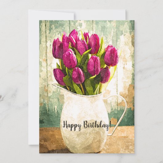 Carte Tulipes pourpres, Bouquet de printemps Art d'anniv (Devant)