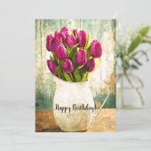 Carte Tulipes pourpres, Bouquet de printemps Art d'anniv (Debout devant)