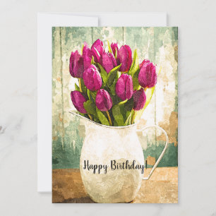 Carte Tulipes pourpres, Bouquet de printemps Art d'anniv