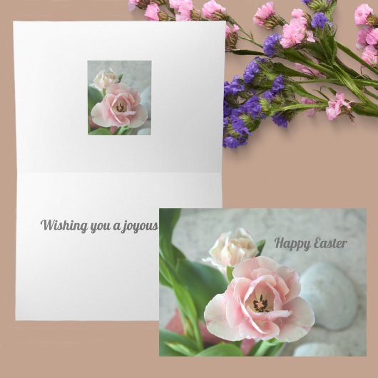 Carte Tulipes rose pastel personnalisables pour Pâques