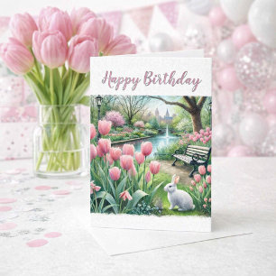 Carte Tulipes roses au parc Joyeux anniversaire