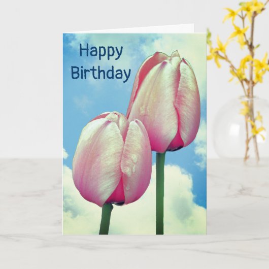 Carte Tulipes roses Ciel bleu Anniversaire (Fleur jaune)