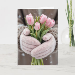 Carte Tulipes Roses D'Anniversaire Avec Snowflakes