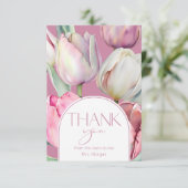 Carte Tulipes roses et blanches Merci de douche nuptiale (Debout devant)