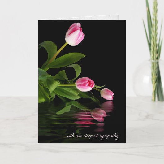 Carte tulipes roses sur noir pour sympathie (Devant)