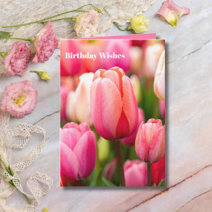 Carte Tulipes roses Voeux d'anniversaire