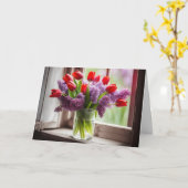 Carte Tulipes rouges et Bouquet Lilac (Fleur jaune)