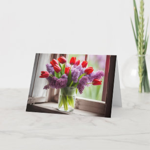 Carte Tulipes rouges et Bouquet Lilac