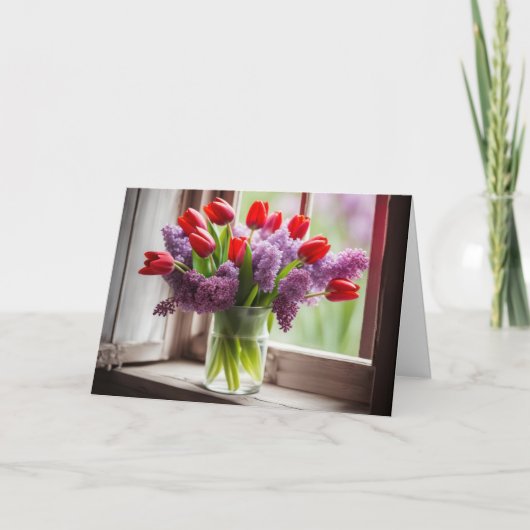 Carte Tulipes rouges et Bouquet Lilac (Devant)