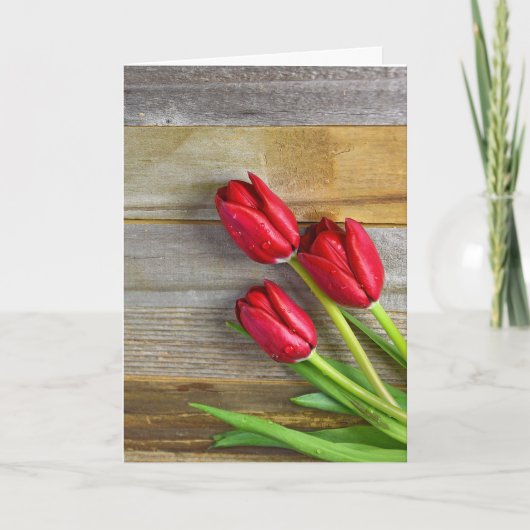 Carte tulipes rouges sur le bois (Devant)