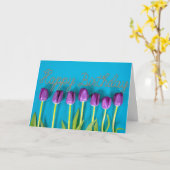 Carte tulipes violettes d'anniversaire (Fleur jaune)
