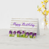 Carte tulipes violettes sur bois (Fleur jaune)