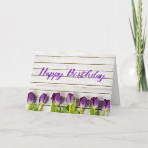 Carte tulipes violettes sur bois