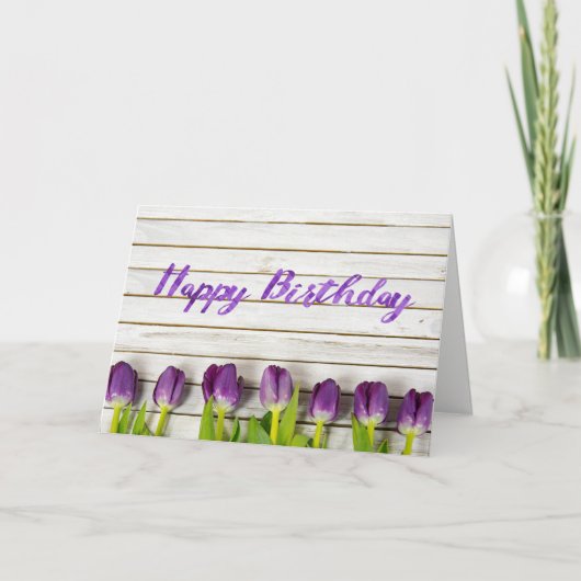 Carte tulipes violettes sur bois (Devant)