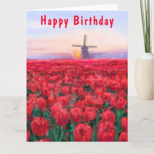 Carte Tulips Field Bird Card Spring aux Pays-Bas
