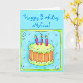 Carte Turquoise 3e anniversaire avec gâteau (Fleur jaune)