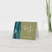 Carte Turquoise Agate Or Olive Vert Mariage Merci (Devant)