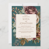 Carte Turquoise automne marron aquarelle Mariage floral (Devant)