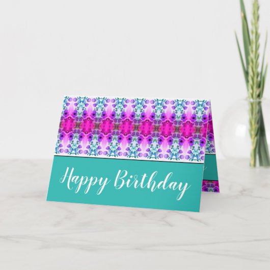 Carte Turquoise avec violet et rose (Devant)